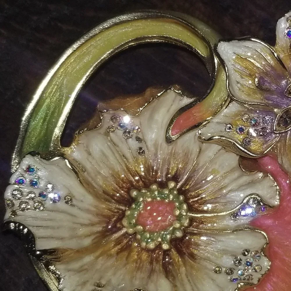 RARE JAY STRONGWATER LILY FLORAL LEAF ENAMEL CRYSTAL JEWELRY DISH TRINKET TRAY